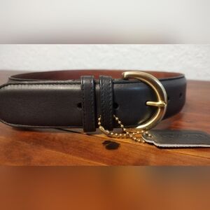 Coach Black Leather Belt with Gold Buckle